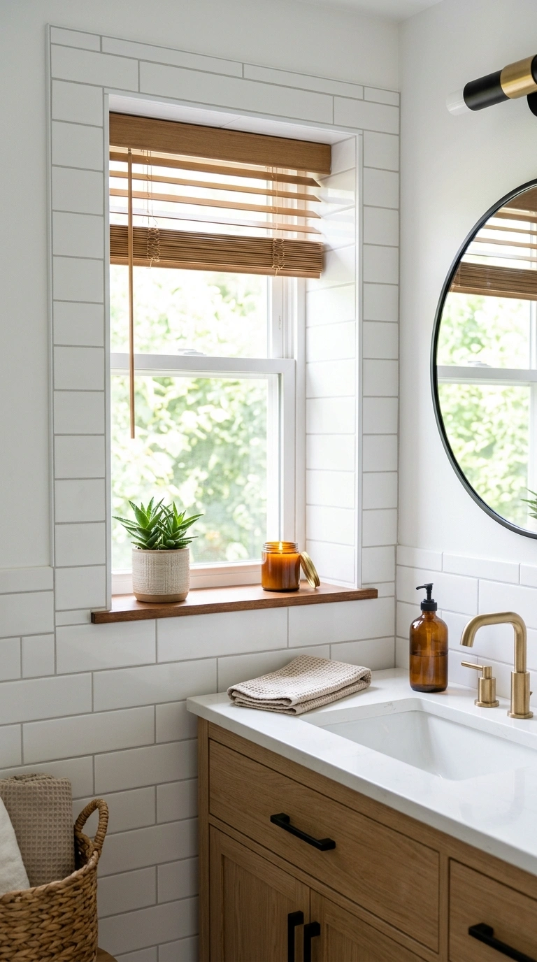 24 Bathroom Backsplash Ideas For Every Budget And Style 24 023 Tile Around Window A bathroom vanity below a windo