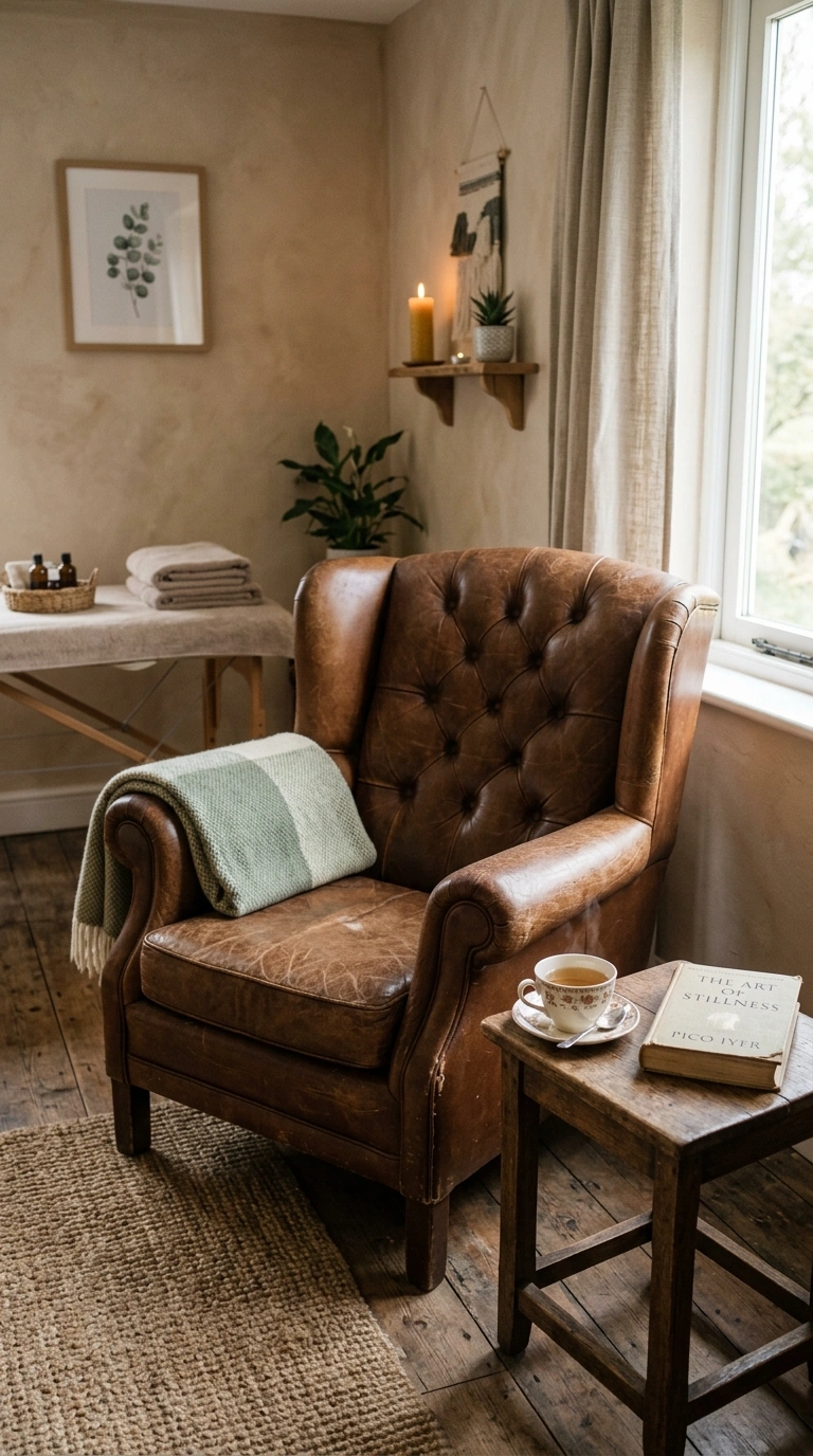 24 Dreamy Massage Room Ideas for Your Own Home Spa 24 023 Vintage Massage Chair A worn leather vintage armch