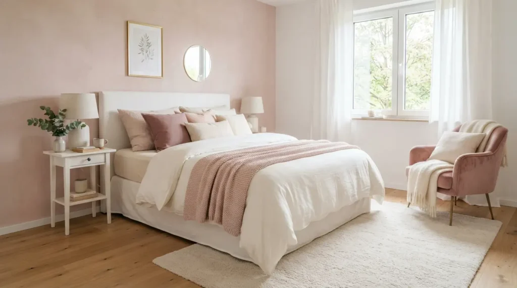 Bright bedroom with pink accent 20260915183016