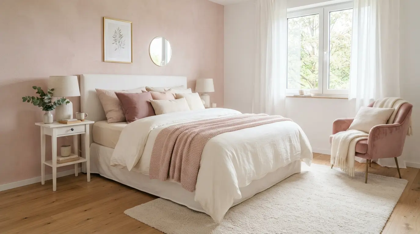 Bright bedroom with pink accent 20260915183016