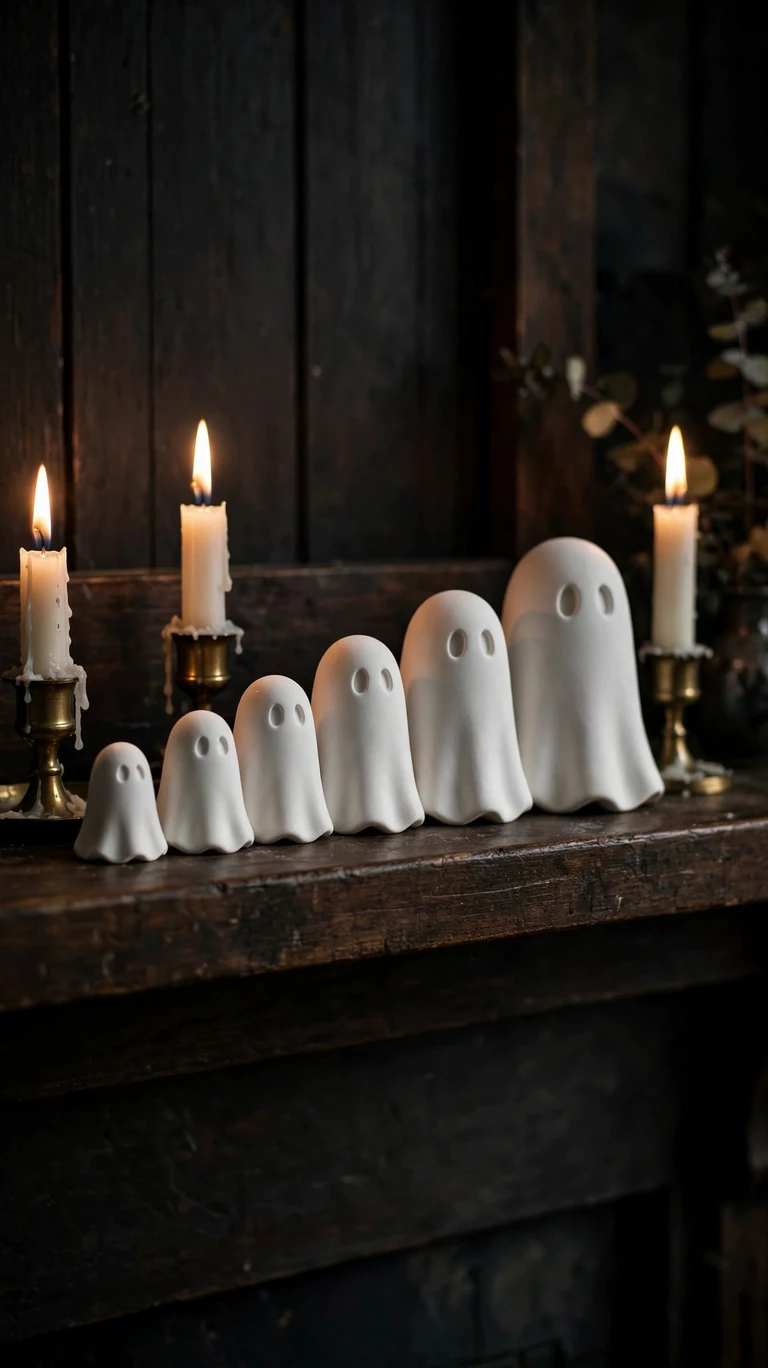 25 Stylish Halloween Decor Ideas That Are Chic, Not Cheesy 2 Ceramic Ghost Figures on the Mantel