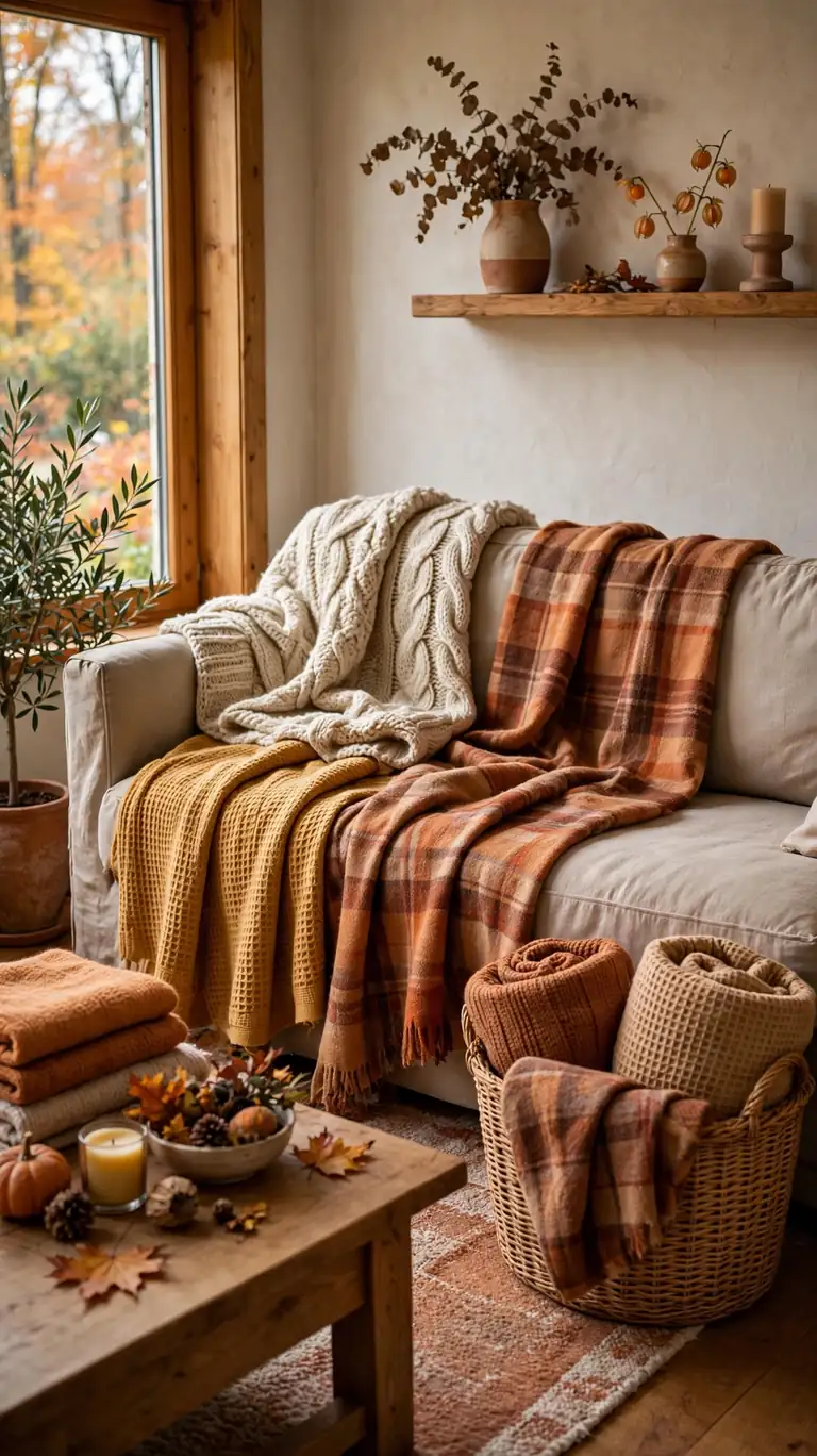 20 Warm Fall Living Room Decor Ideas for Cozy Nights In 2 Layer Throw Blankets Like You Mean It