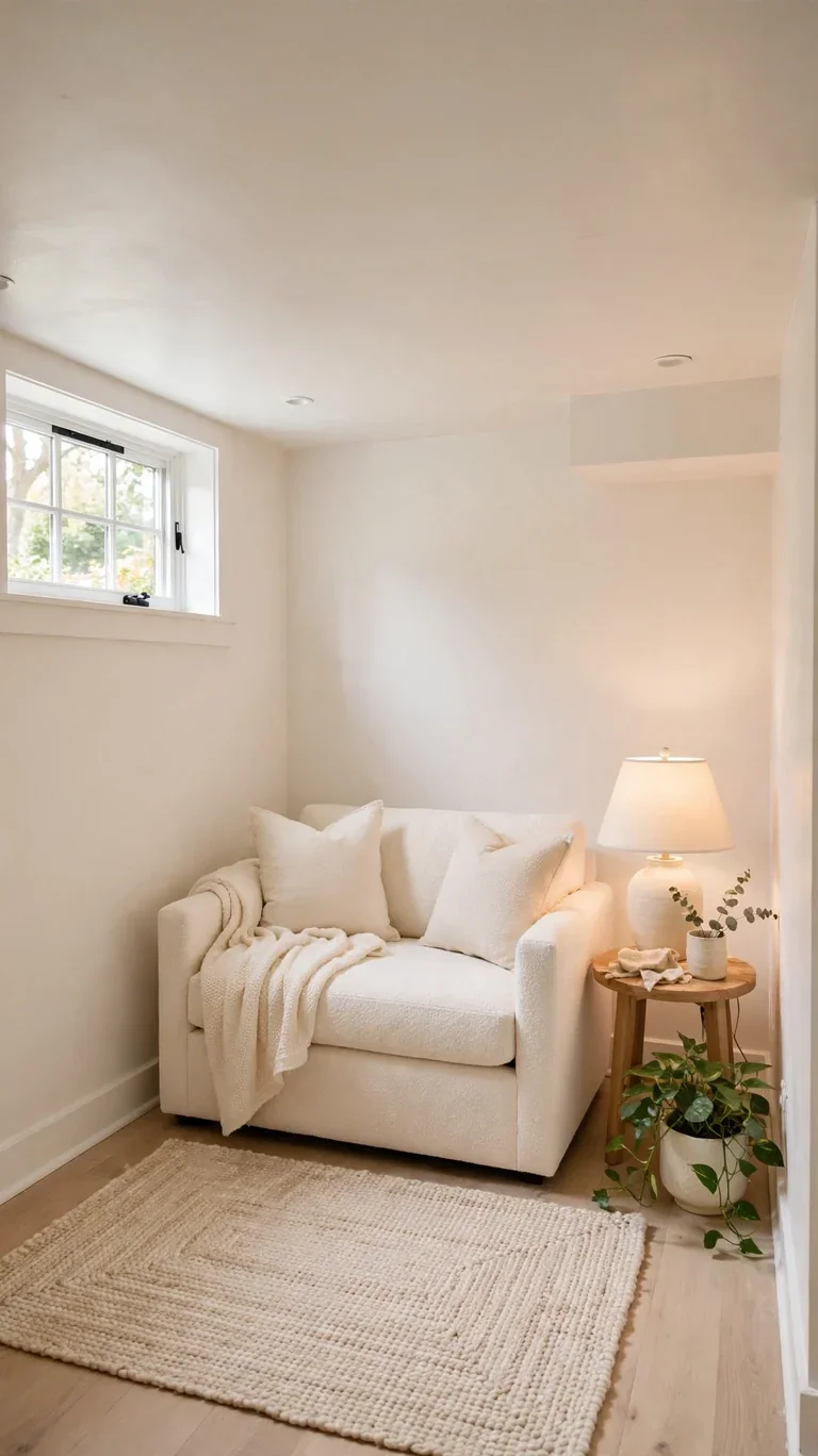 19 Small Basement Ideas to Make the Most of Any Space 2 Small basement with warm white painted walls and ceiling, looking bright and open.