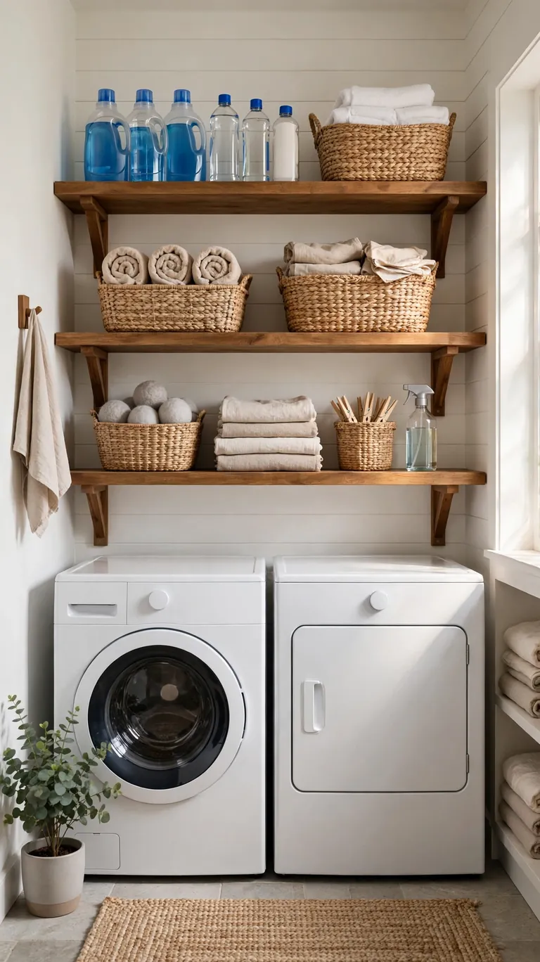18 Small Laundry Room Ideas That Maximize Every Inch 2 Go Vertical with Wall Shelving