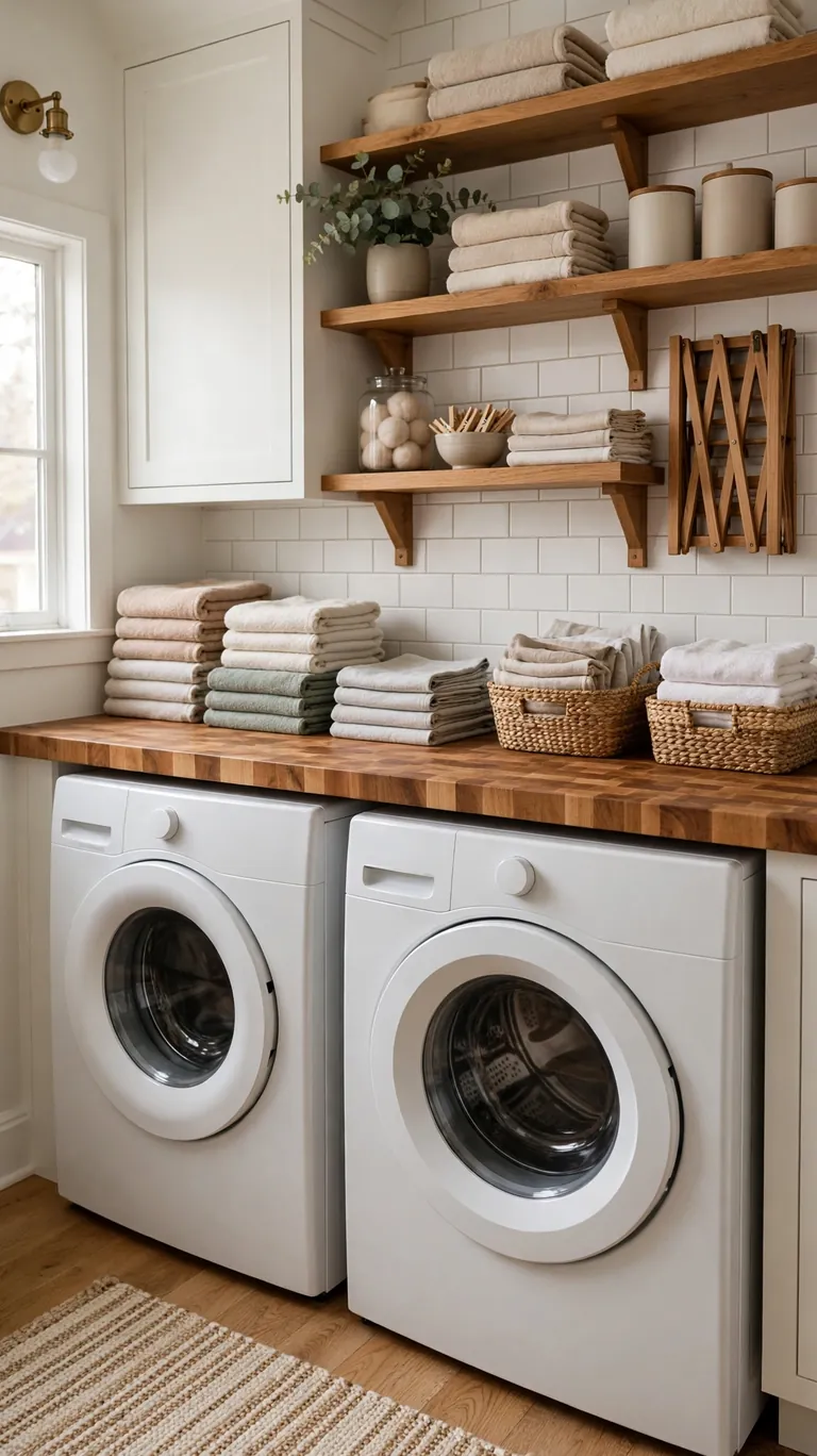 18 Small Laundry Room Ideas That Maximize Every Inch 3 Add a Countertop Over Front-Loaders