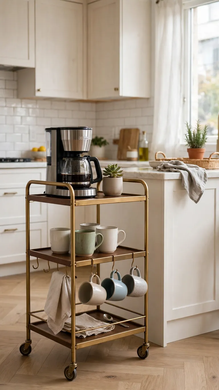 22 Cozy Coffee Bar Ideas for the Cutest Corner at Home 3 A Rolling Cart for Small Spaces