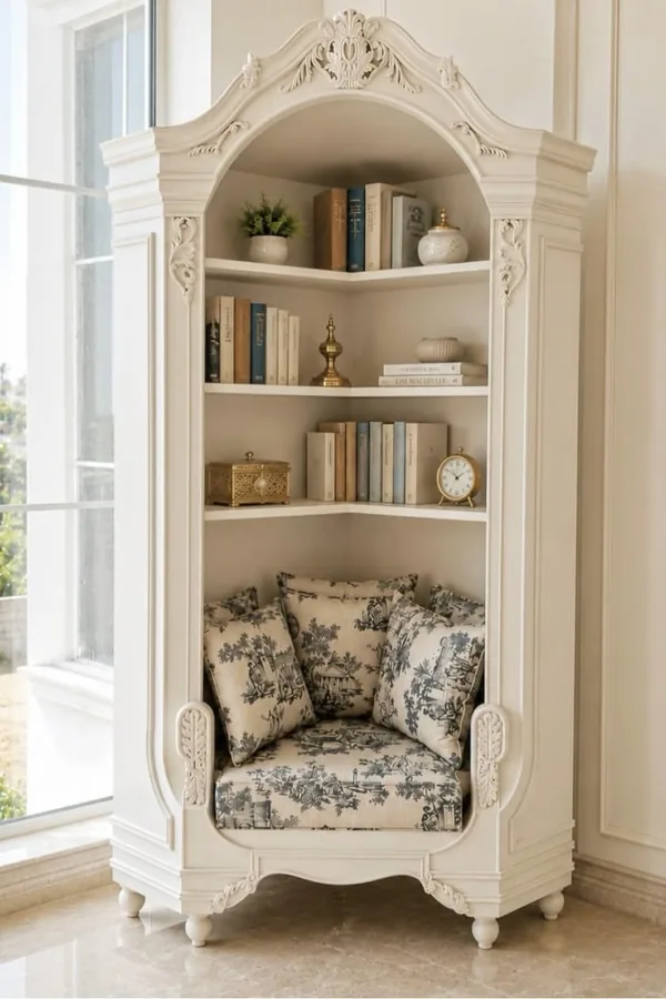 17 Empty Corner Living Room Ideas to Make Your Space Feel Complete 4 Slide in a Narrow Corner Bookshelf That Uses the Full Height