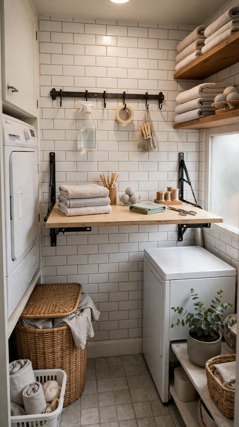 18 Small Laundry Room Ideas That Maximize Every Inch 4 Install a Fold-Down Drying Table