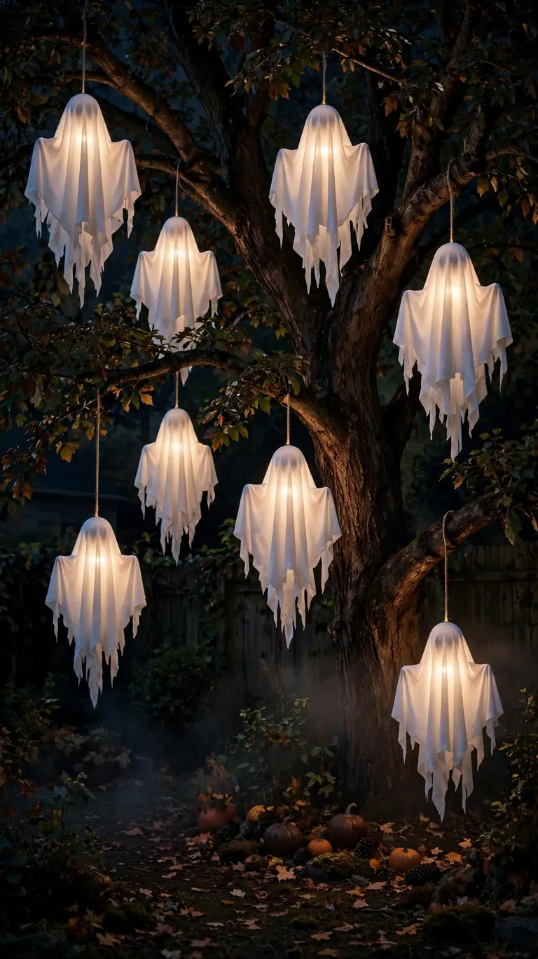 Hang Ghost Lanterns from Tree Branches