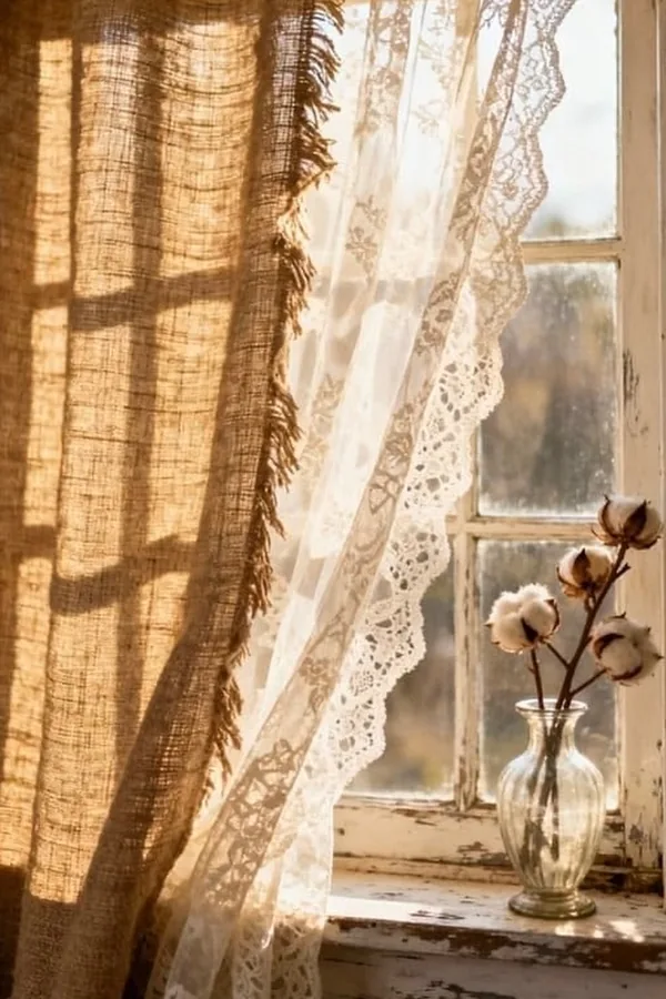 Natural Burlap Cafe Curtains for Rustic Texture