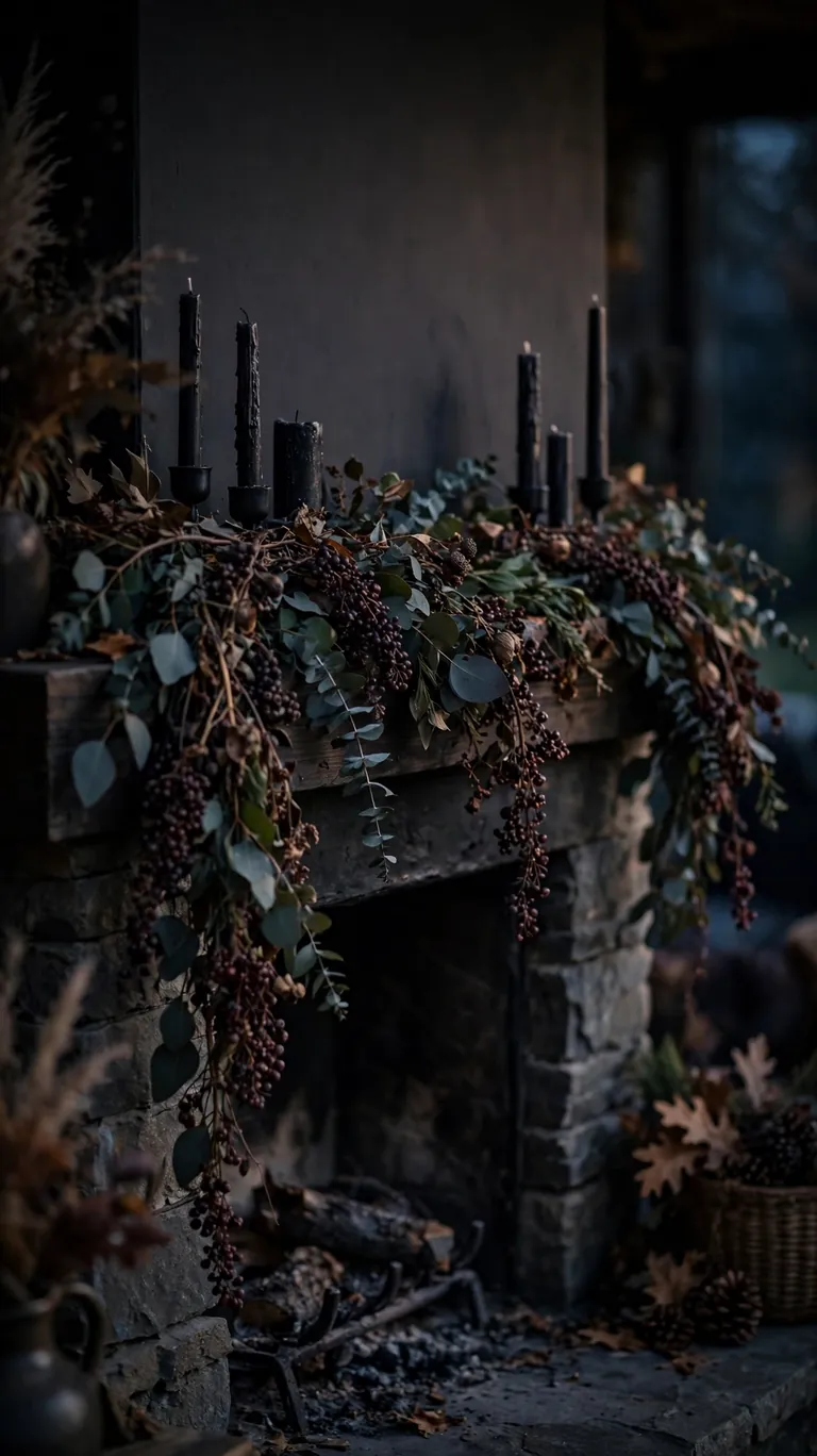 25 Stylish Halloween Decor Ideas That Are Chic, Not Cheesy 5 A Moody Garland Across the Mantel