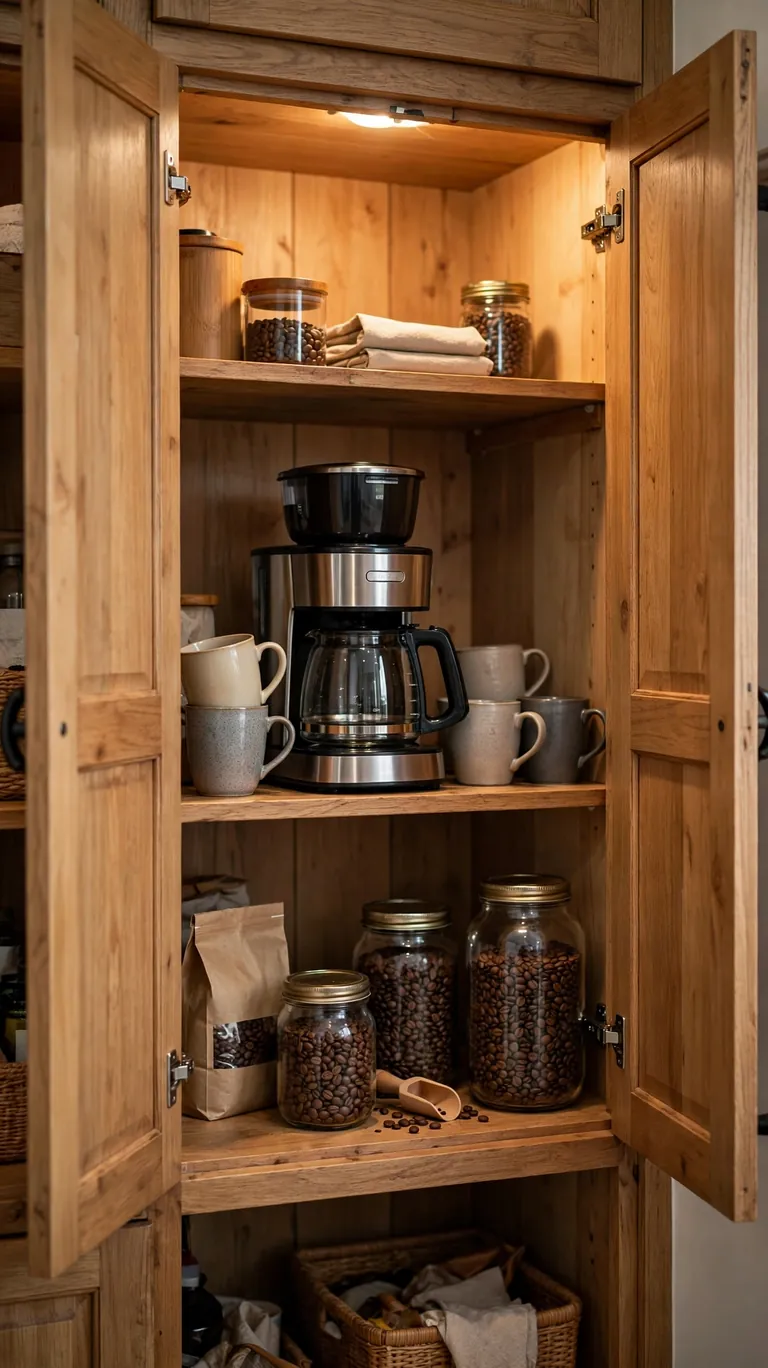 22 Cozy Coffee Bar Ideas for the Cutest Corner at Home 5 A Dedicated Coffee Nook in the Pantry