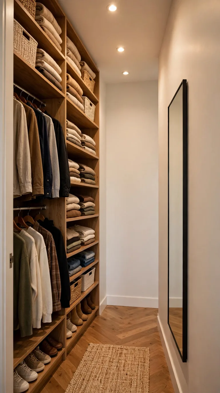 26 Smart Walk-In Closet Layout Ideas That Maximize Every Inch 5 Single-Wall Gallery for Narrow Closets