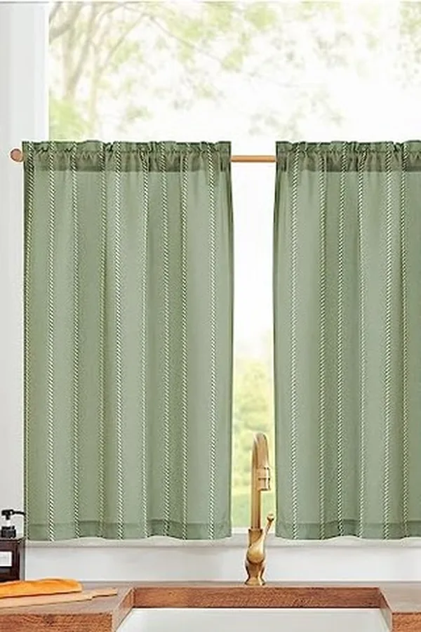 Sage Green Striped Sheer Cafe Curtains for a Soft Color Accent