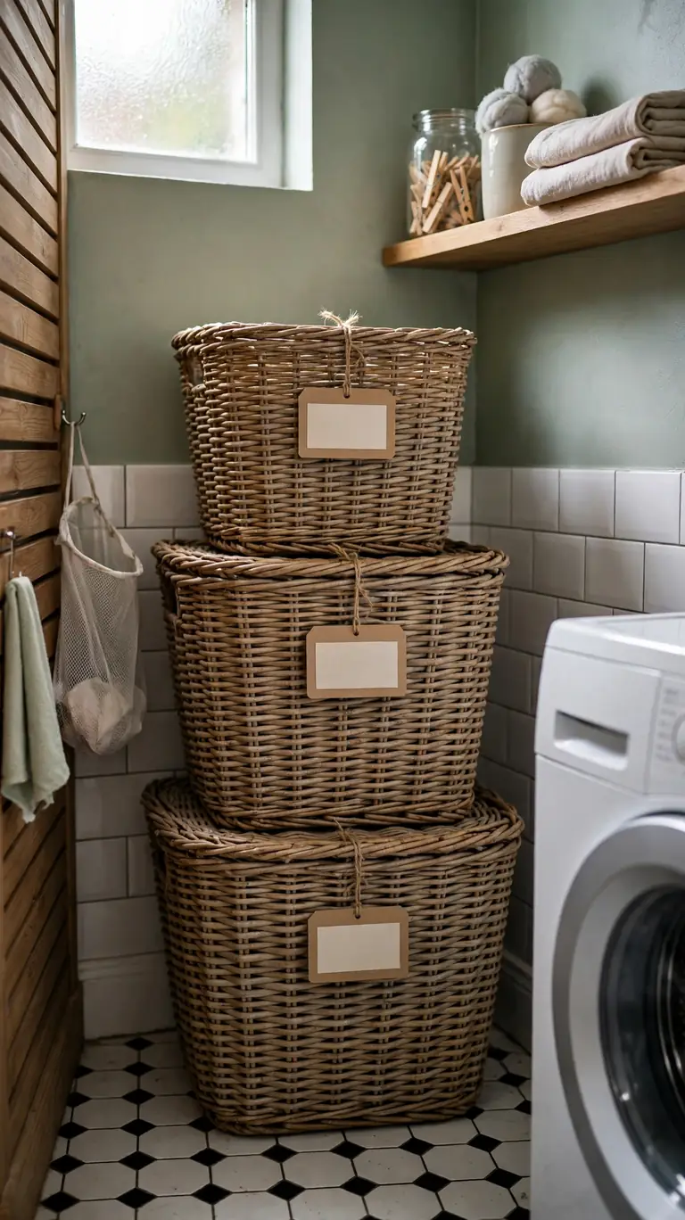 18 Small Laundry Room Ideas That Maximize Every Inch 6 Sort with Stacked Baskets or Hampers