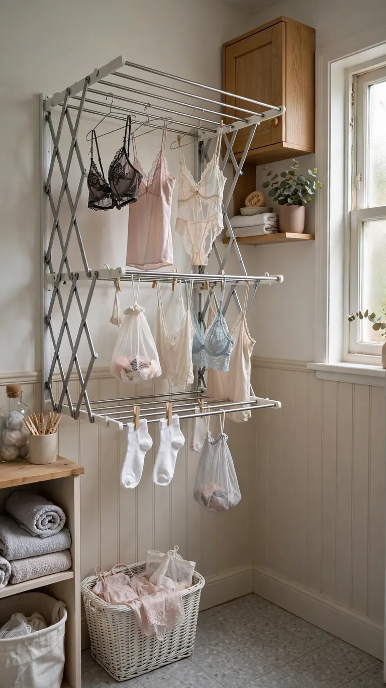 18 Small Laundry Room Ideas That Maximize Every Inch 7 Mount a Wall-Mounted Drying Rack