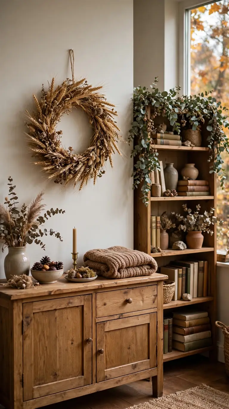 20 Warm Fall Living Room Decor Ideas for Cozy Nights In 8 Hang Dried Wreaths and Garlands Indoors