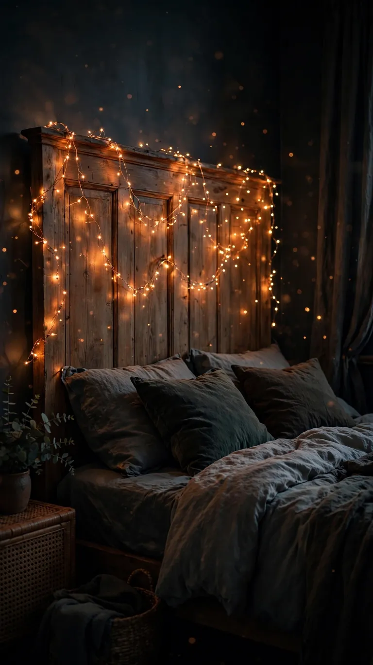 String Fairy Lights on the Headboard