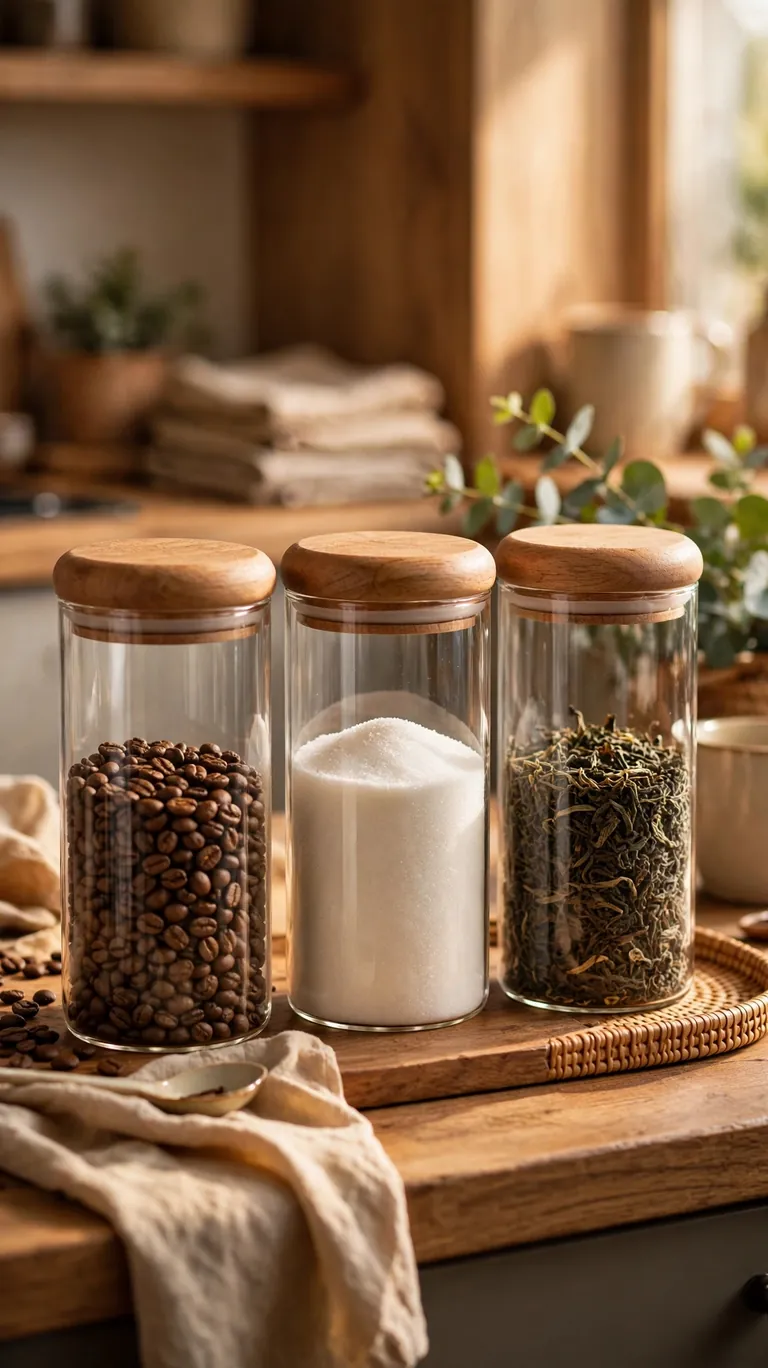22 Cozy Coffee Bar Ideas for the Cutest Corner at Home 9 Matching Canisters for Beans and Sugar