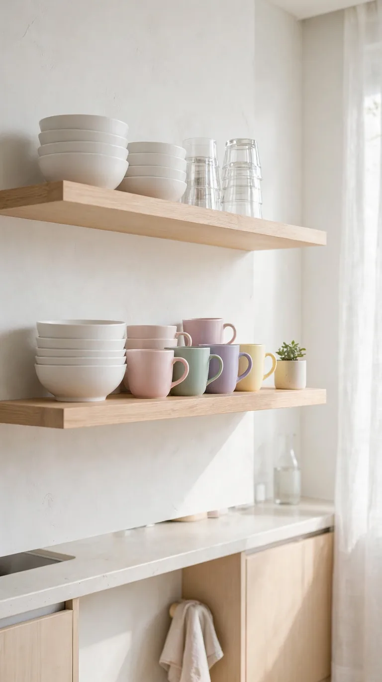 Open Kitchen Shelves with Cute Dishware