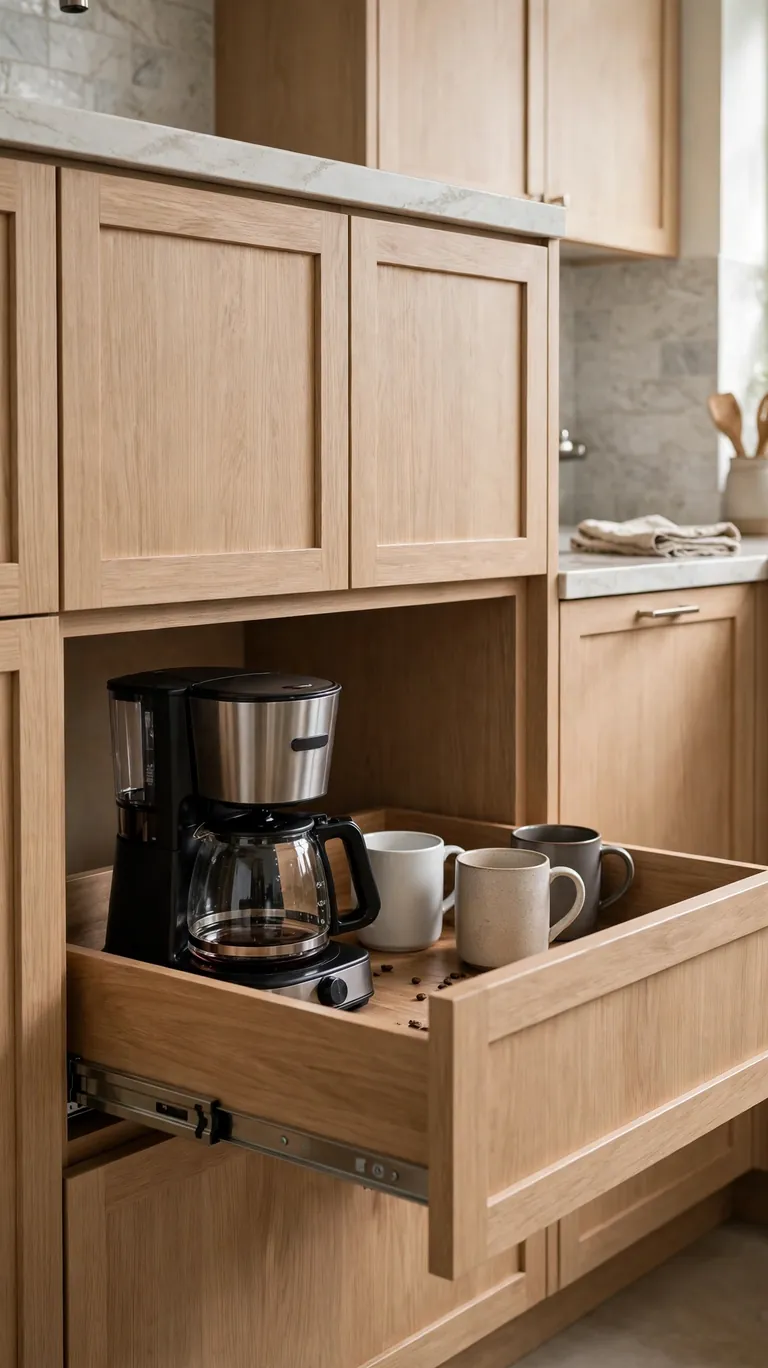 22 Cozy Coffee Bar Ideas for the Cutest Corner at Home 10 A Pull-Out Coffee Drawer