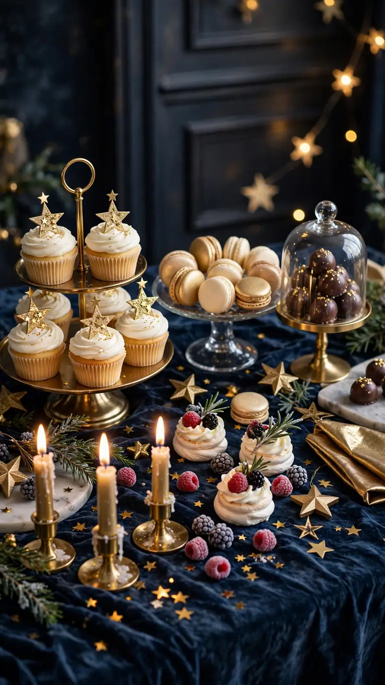 18 Stunning New Year's Eve Decor Ideas for a Sparkling Night 11 Style a Midnight Dessert Table