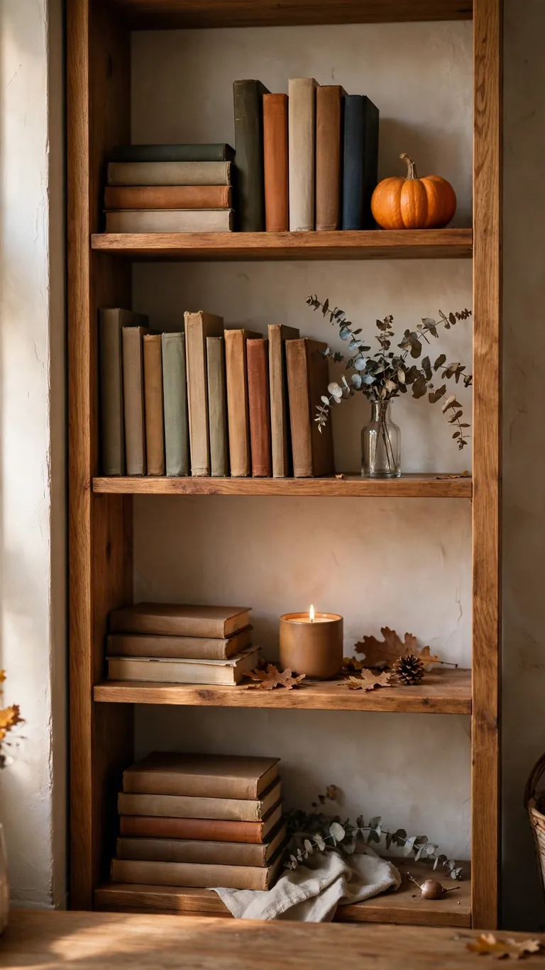 20 Warm Fall Living Room Decor Ideas for Cozy Nights In 11 Style Your Bookshelves for Fall