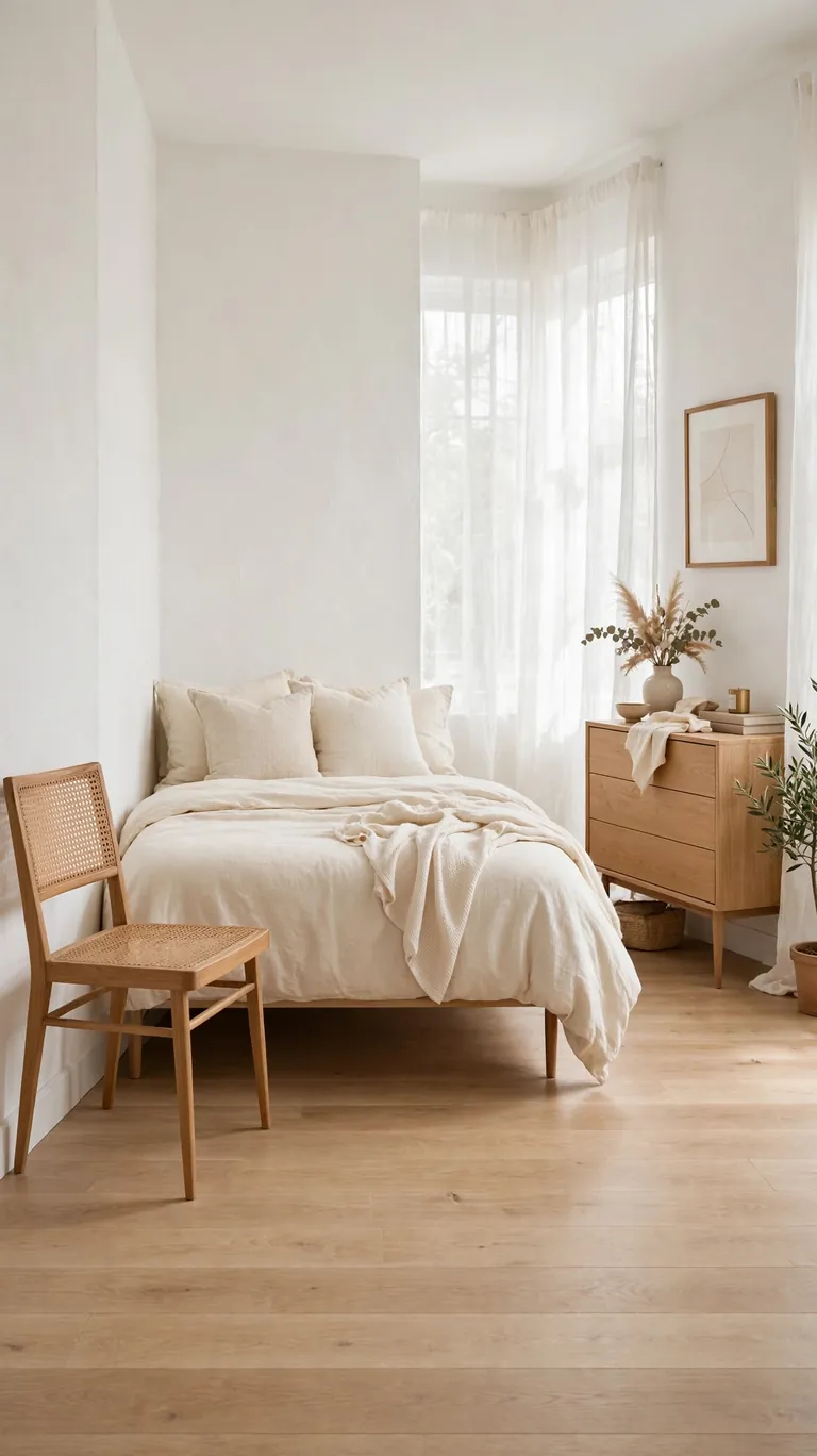 Small bedroom with leggy furniture showing plenty of visible floor underneath.