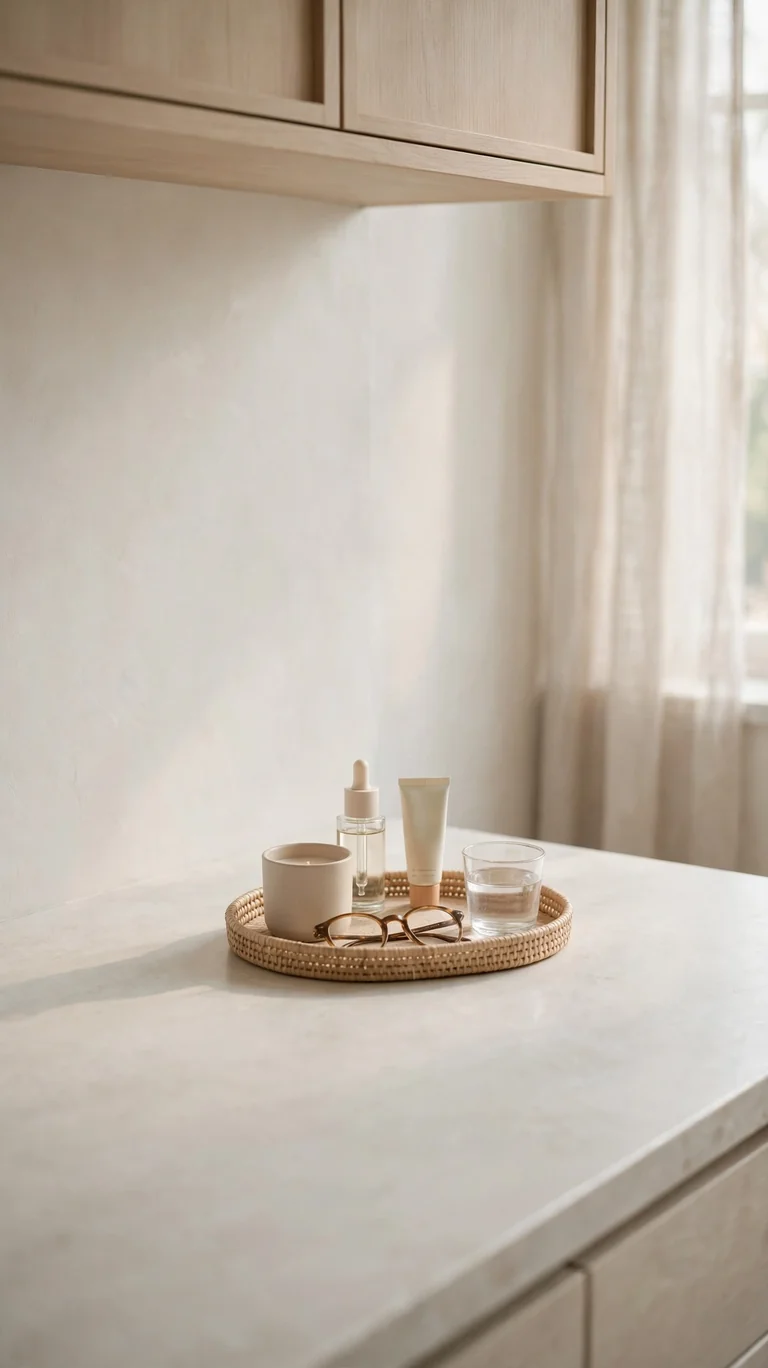 Clear calm kitchen counter with only daily essentials in view.