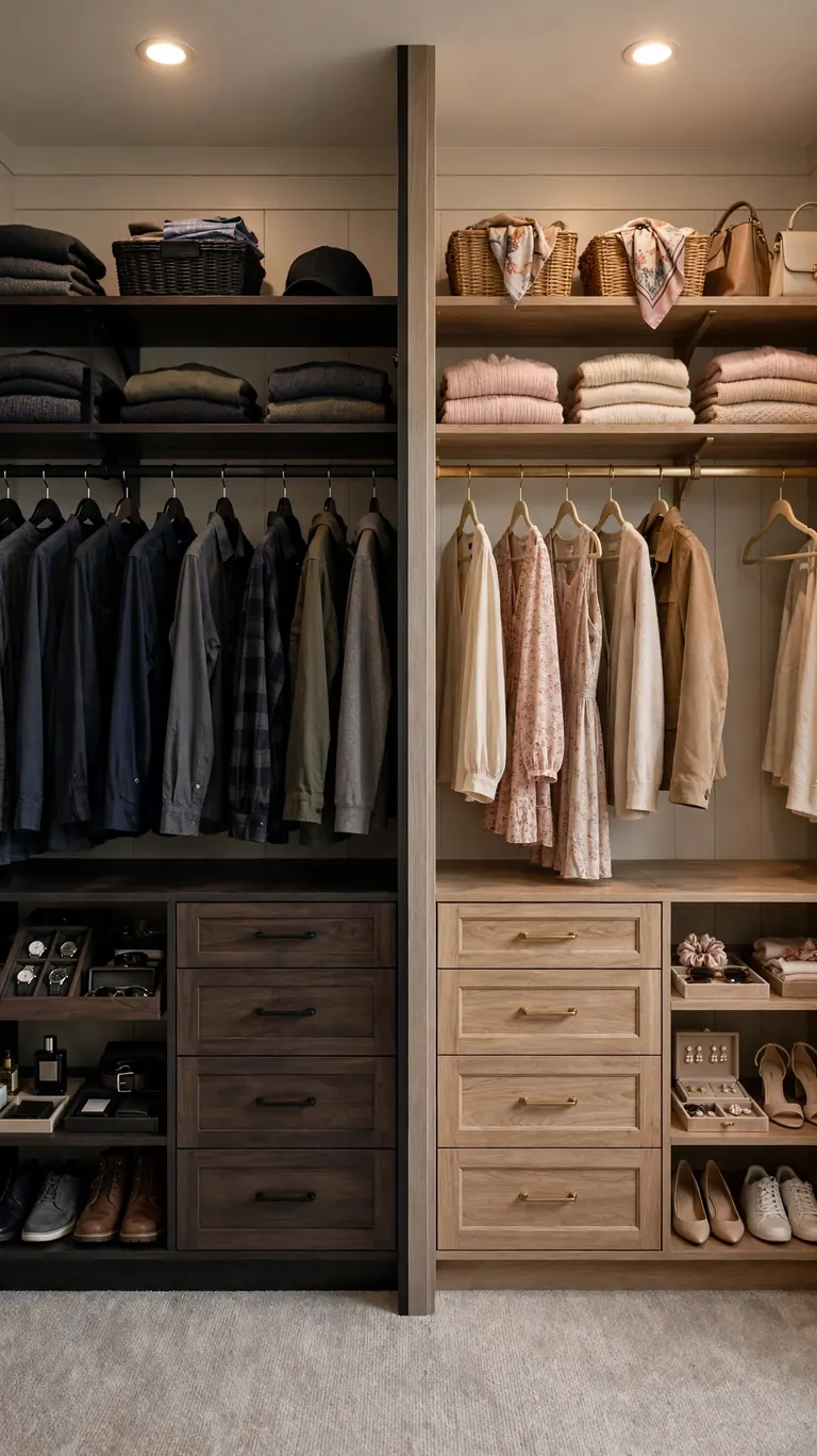 26 Smart Walk-In Closet Layout Ideas That Maximize Every Inch 12 The His-and-Hers Split