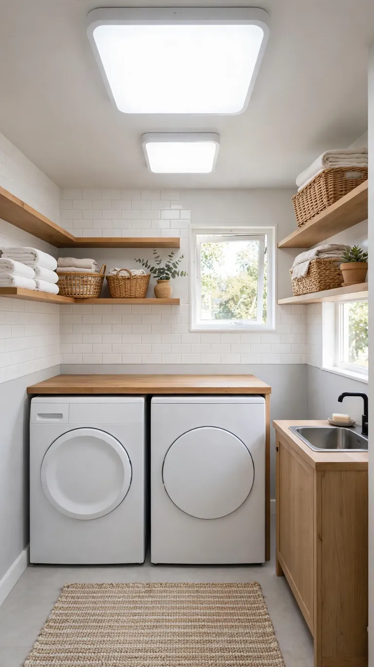 18 Small Laundry Room Ideas That Maximize Every Inch 12 Upgrade the Lighting