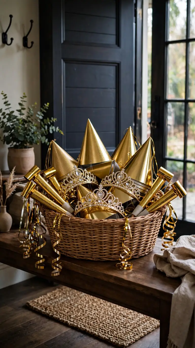 18 Stunning New Year's Eve Decor Ideas for a Sparkling Night 12 Display Party Hats and Favors