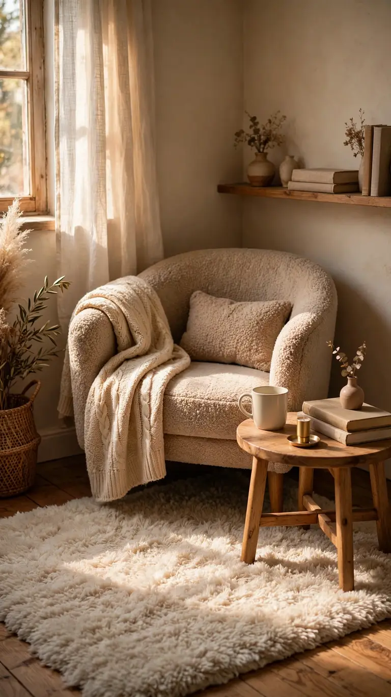 Add a Soft Rug to Anchor the Corner