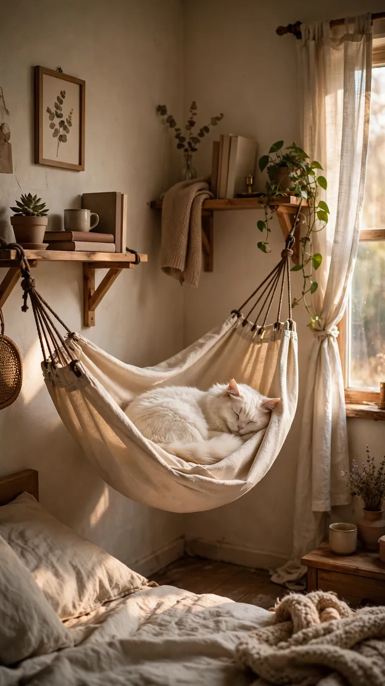 Wall-Mounted Hammock Between Shelves
