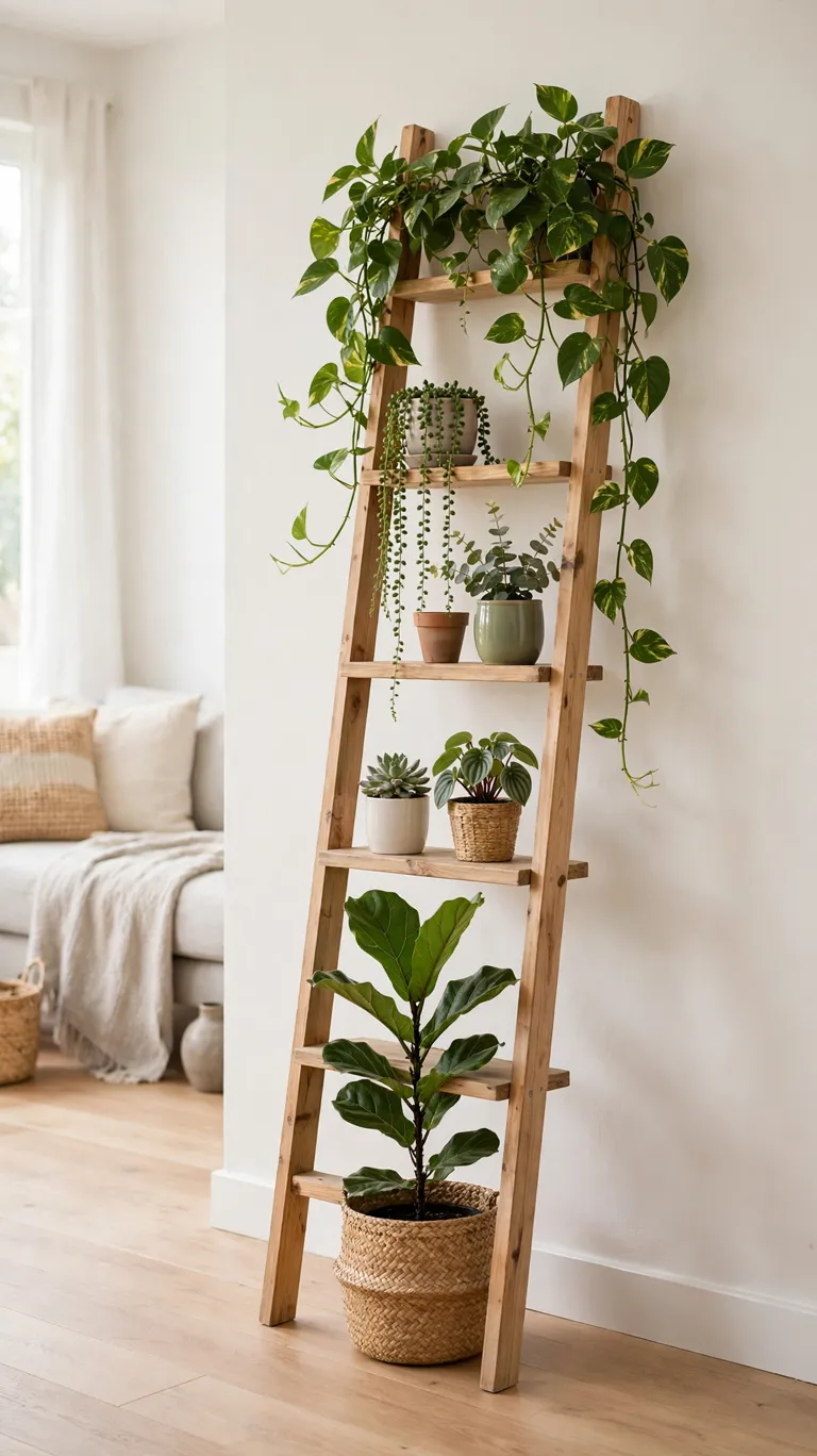 25 Indoor Plant Ideas to Bring Fresh Greenery Into Your Home 13 Ladder Plant Shelf
