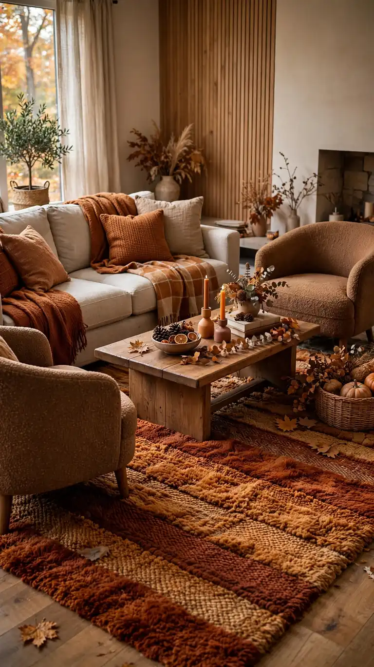 20 Warm Fall Living Room Decor Ideas for Cozy Nights In 13 Lay Down a Warmer Rug