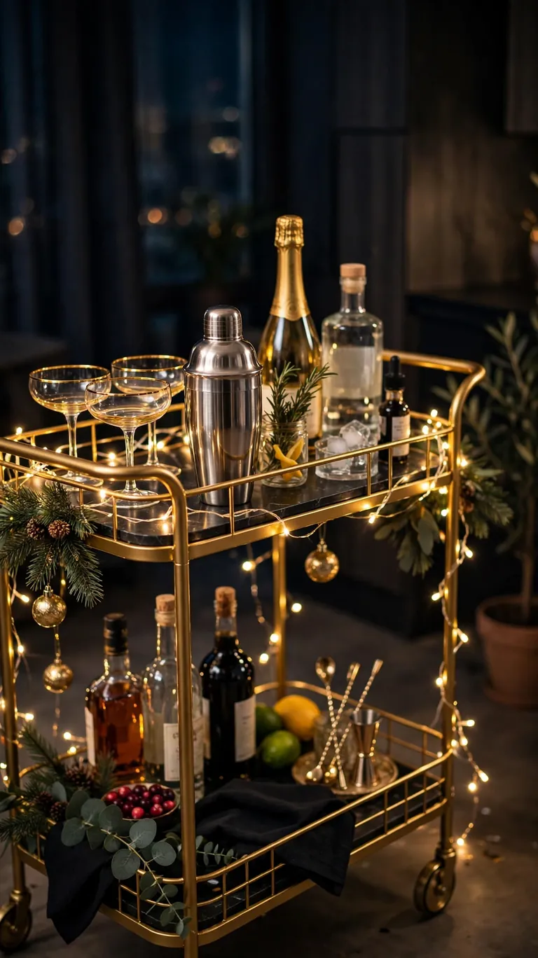 18 Stunning New Year's Eve Decor Ideas for a Sparkling Night 14 Style the Bar Cart for the Night