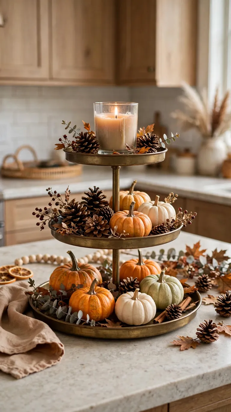 23 Beautiful Thanksgiving Decor Ideas for a Warm Holiday Home 14 Style a Tiered Tray for the Kitchen Counter