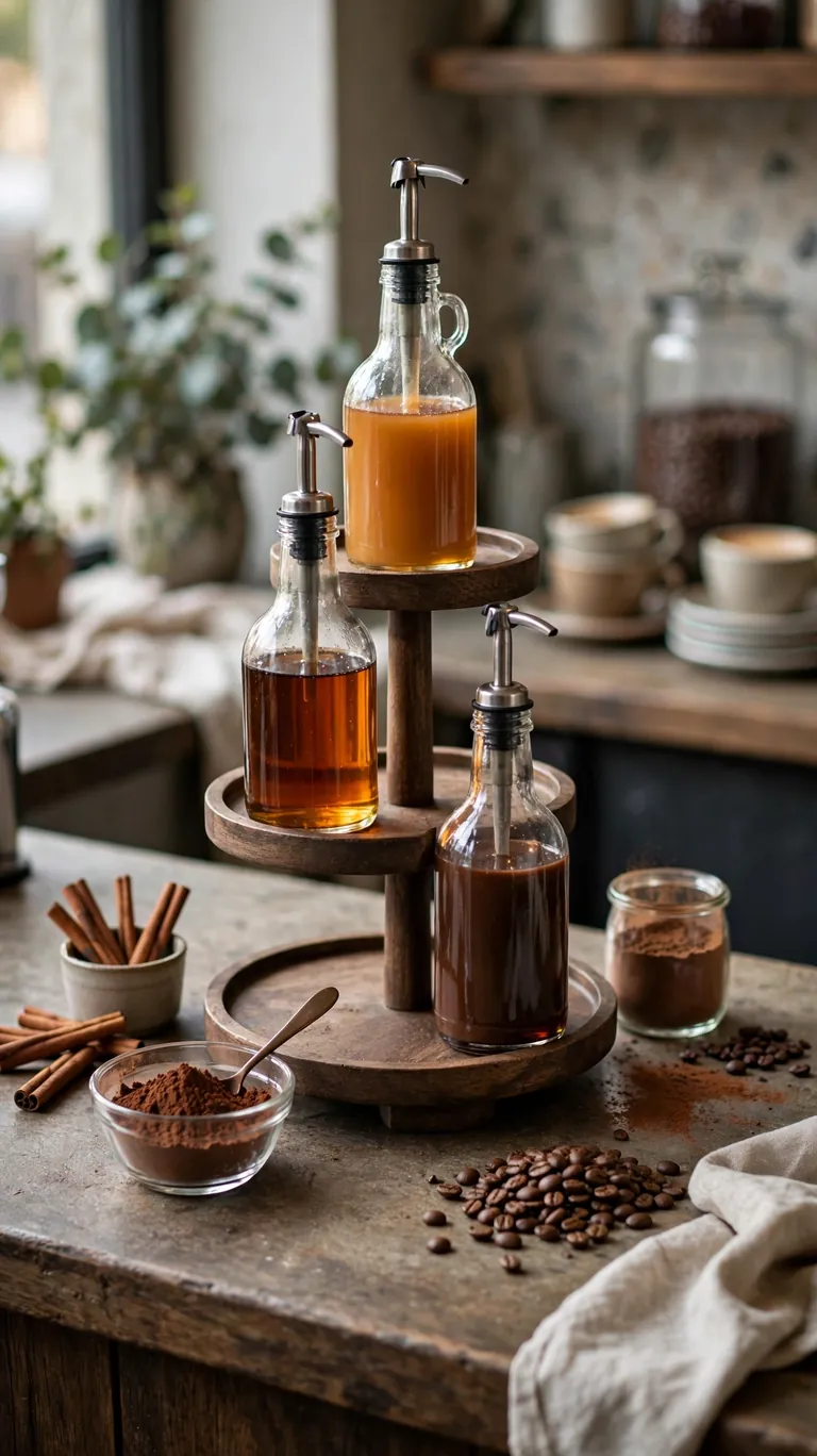 22 Cozy Coffee Bar Ideas for the Cutest Corner at Home 15 A Syrup and Flavor Station