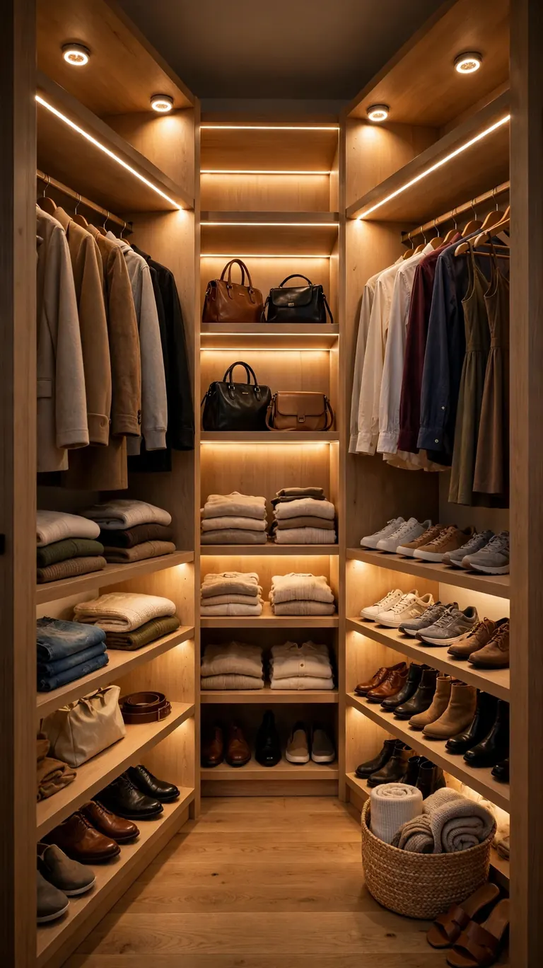 26 Smart Walk-In Closet Layout Ideas That Maximize Every Inch 16 LED Lighting in Every Section