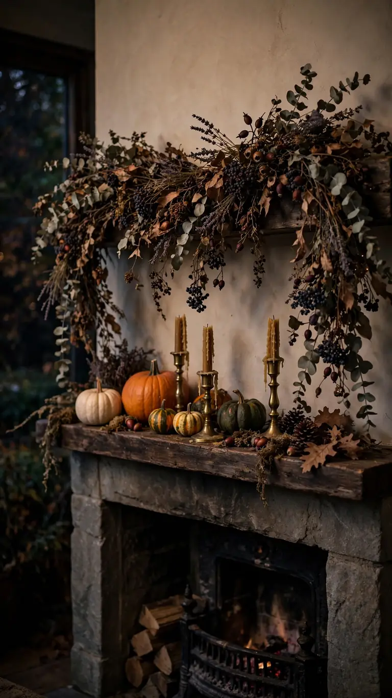 23 Beautiful Thanksgiving Decor Ideas for a Warm Holiday Home 16 Drape the Mantel with Dried Garland