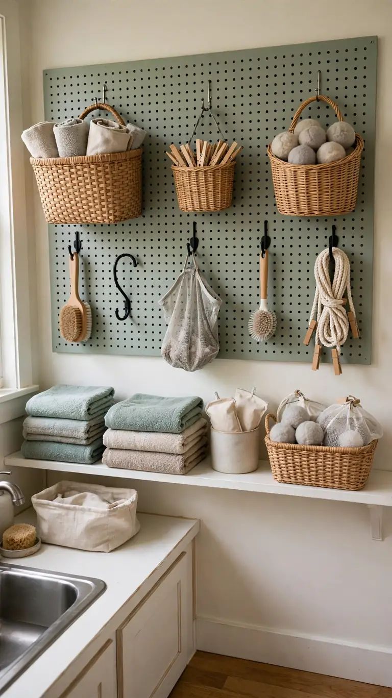 18 Small Laundry Room Ideas That Maximize Every Inch 16 Use Pegboard for Flexible Storage