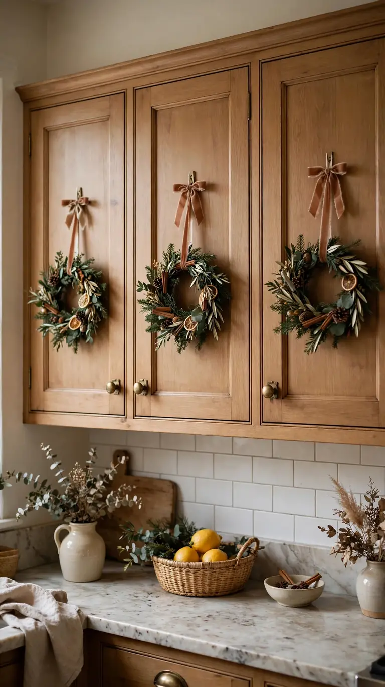 Add Mini Wreaths to Cabinet Doors