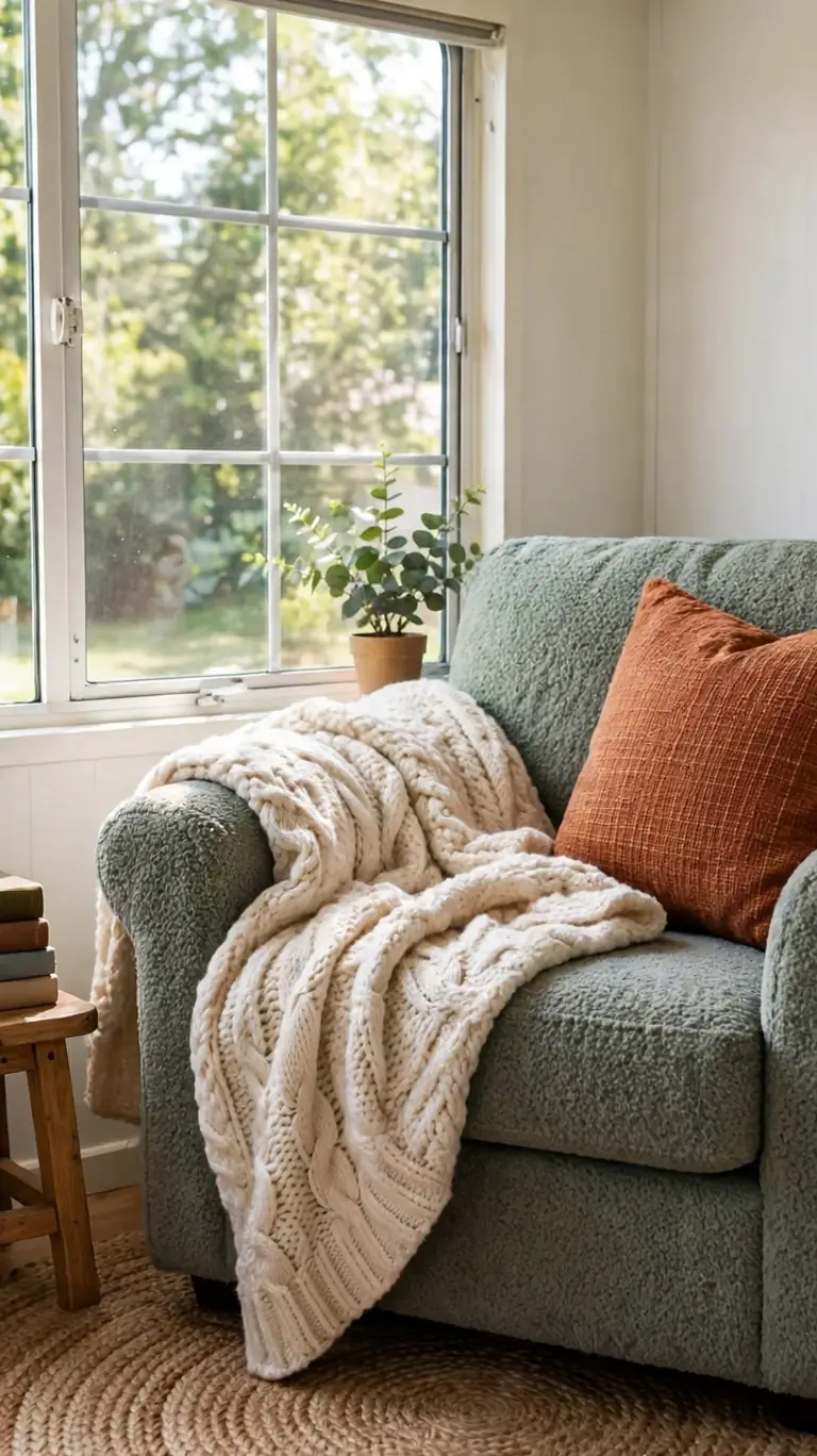 17 Trailer Decor Ideas to Make Your Mobile Home Feel Cozy and Stylish 17 A cozy trailer reading nook with an armchair, floor lamp, and books by a window.