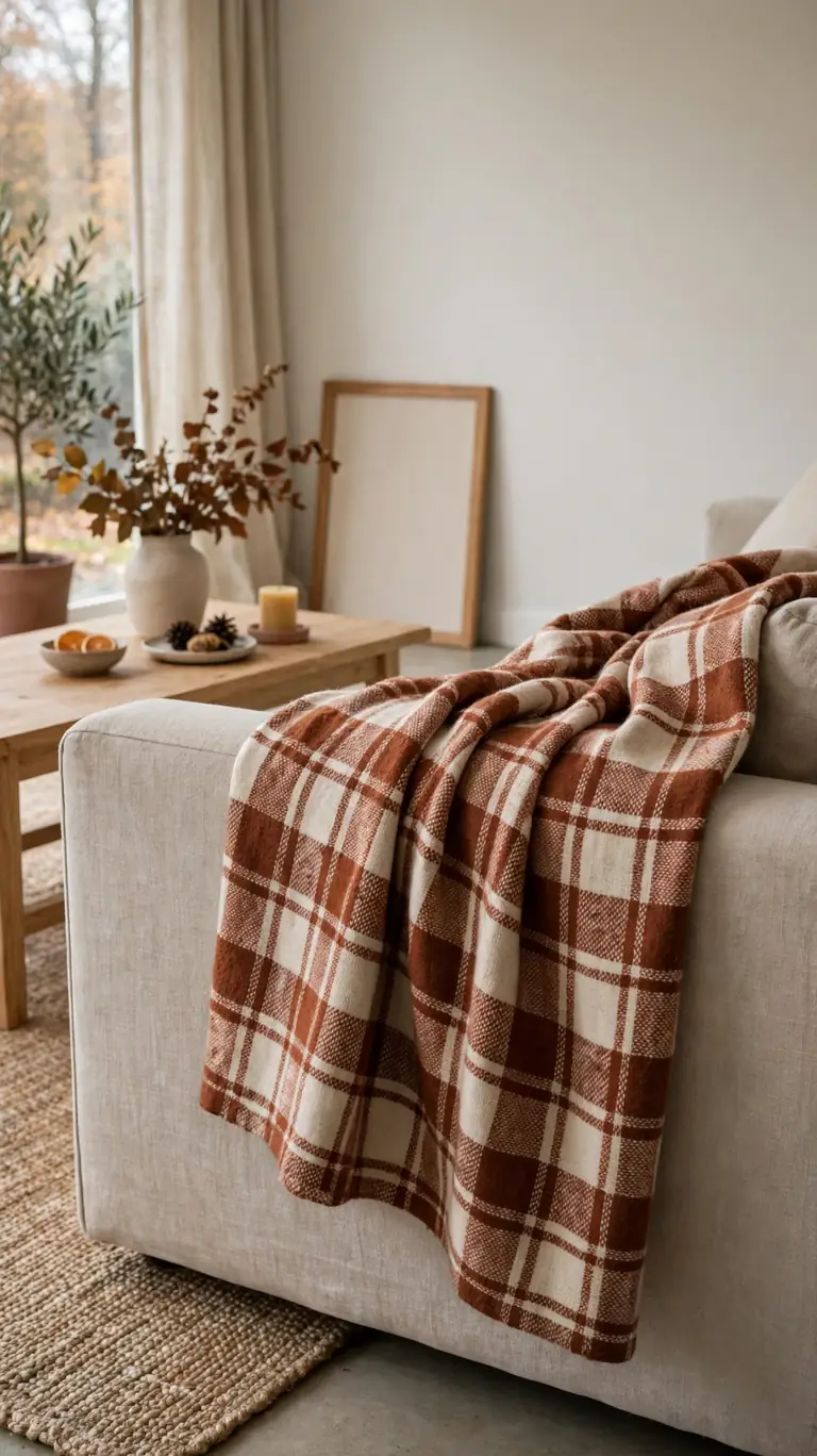20 Warm Fall Living Room Decor Ideas for Cozy Nights In 17 Embrace Plaid in Small Doses