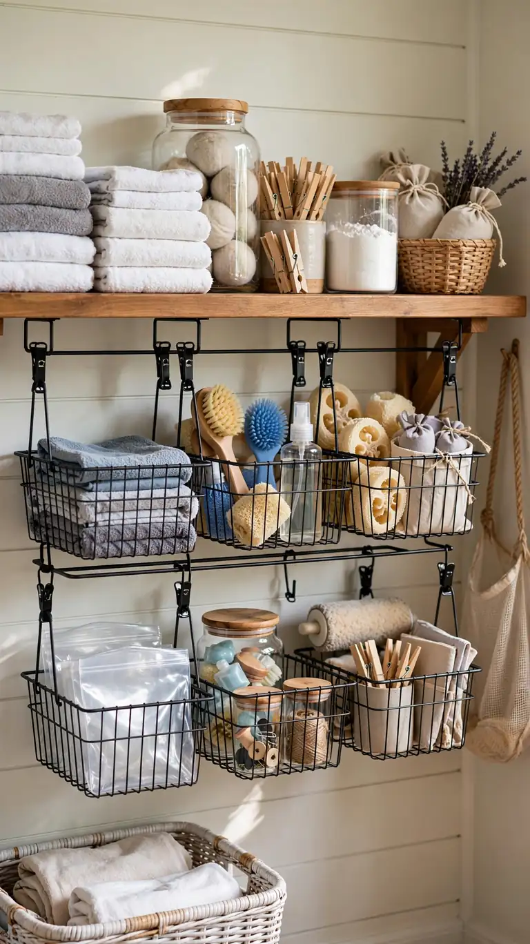 18 Small Laundry Room Ideas That Maximize Every Inch 17 Add Under-Shelf Baskets