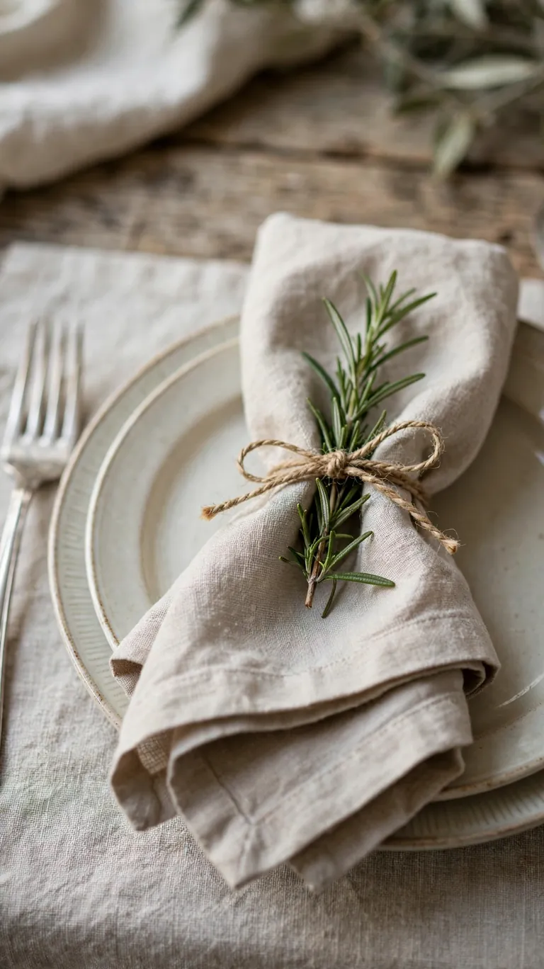 23 Beautiful Thanksgiving Decor Ideas for a Warm Holiday Home 18 Tie Napkins with Natural Sprigs