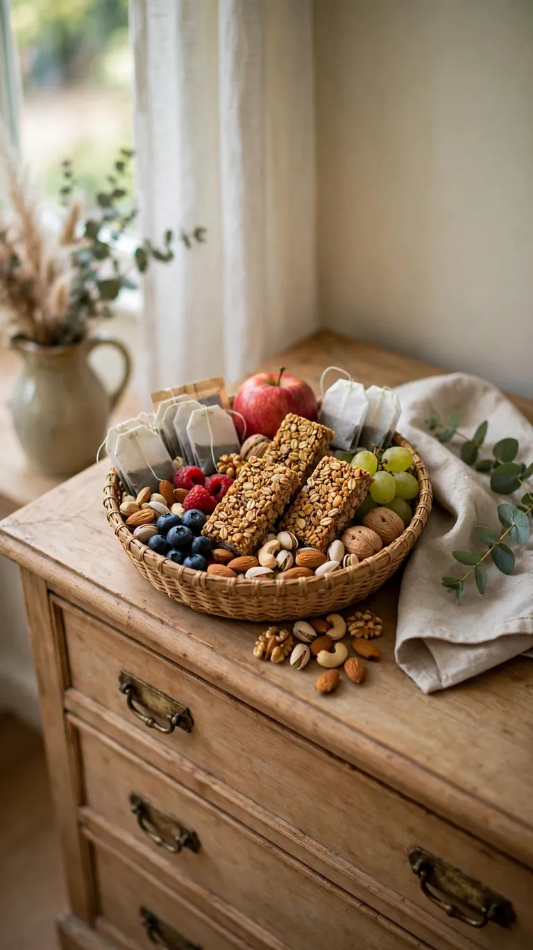 20 Cozy Guest Bedroom Ideas for Holiday Visitors 18 Set Out a Snack Basket