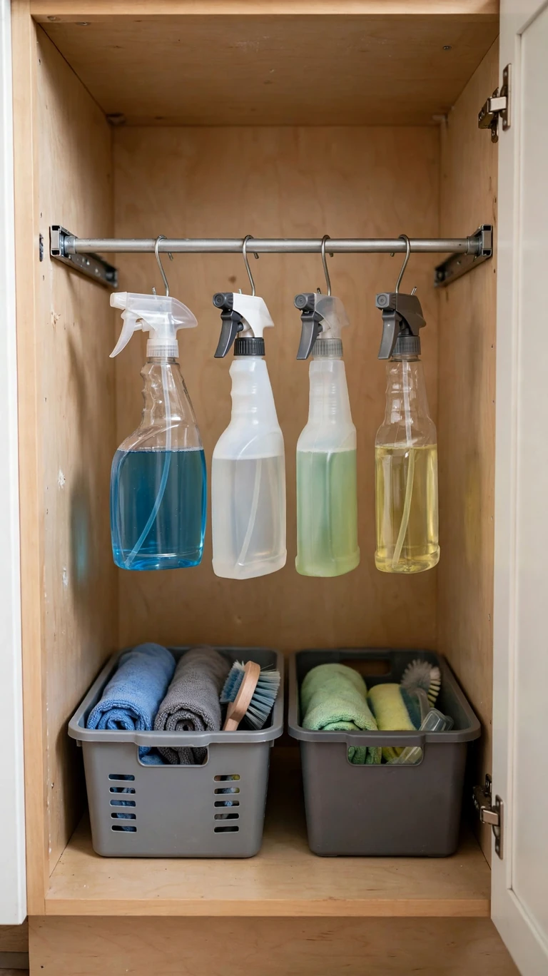 Use a Tension Rod for Cleaning Supplies