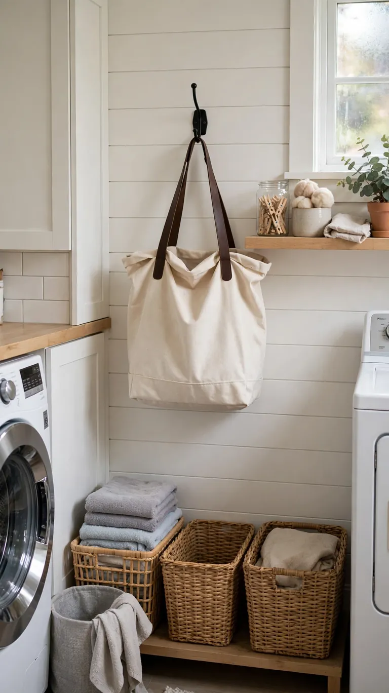 18 Small Laundry Room Ideas That Maximize Every Inch 19 Keep a Donation Bag Going
